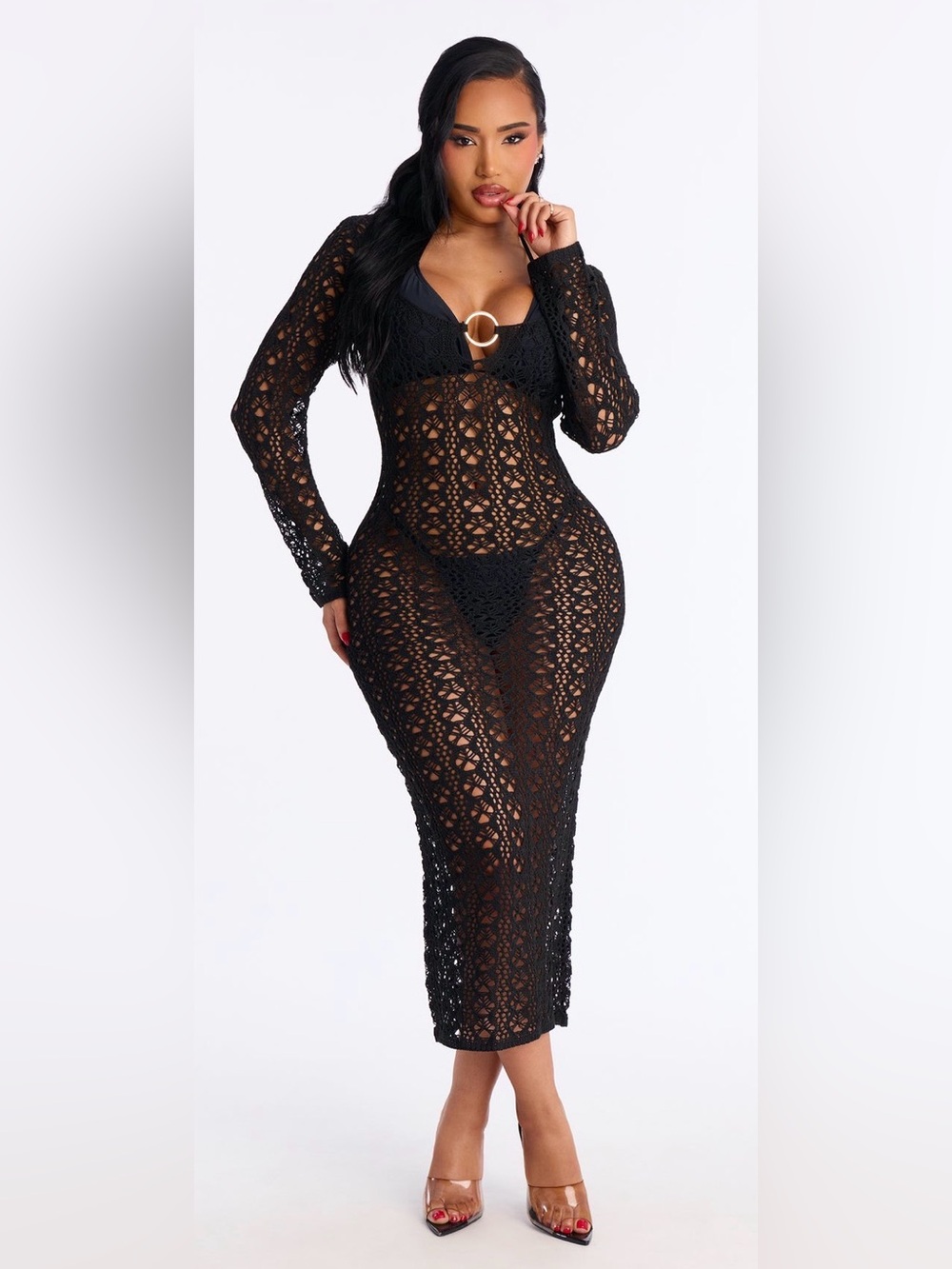 Fashion Nova Black Crochet Long Sleeve Coverup-XS NWT🖤🔥